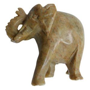 Hand Carved Onyx Stone Elephant Sculpture Trunk Up Brown Onyx 3"